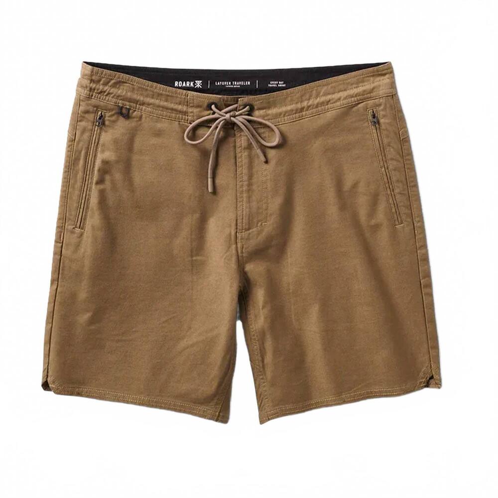 NEW ROARK men's layover travel shorts in dark khaki